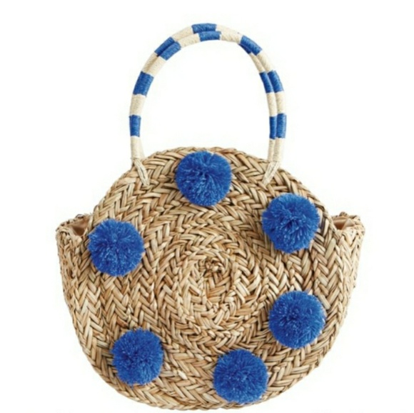 Mud Pie Handbags - New Mudpie Pom Pom Circle Grass Boho Tote Bag.